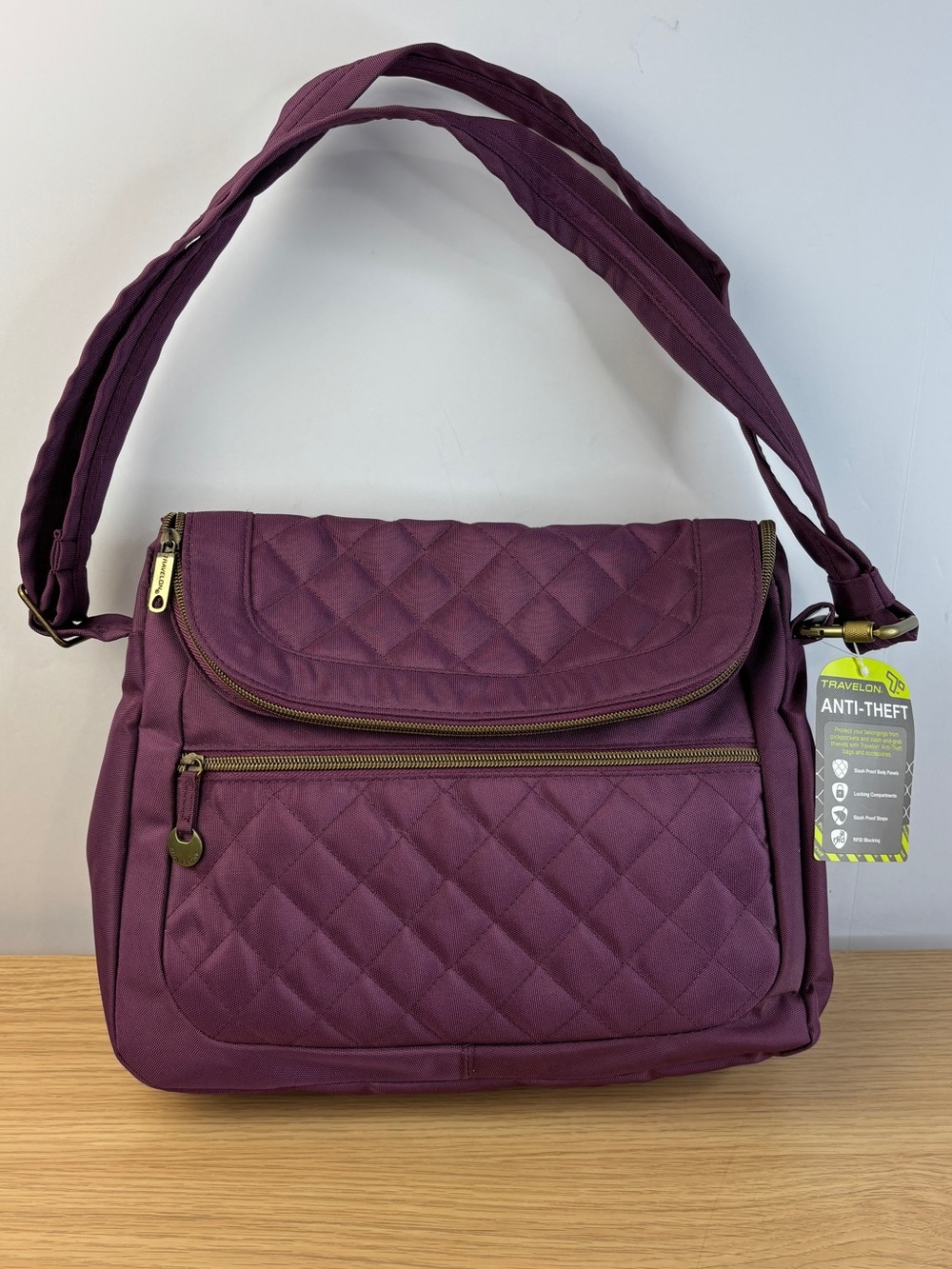 Travelon Anti-Theft Signature Quilted Foldover Crossbody Bag-Purple NWT
